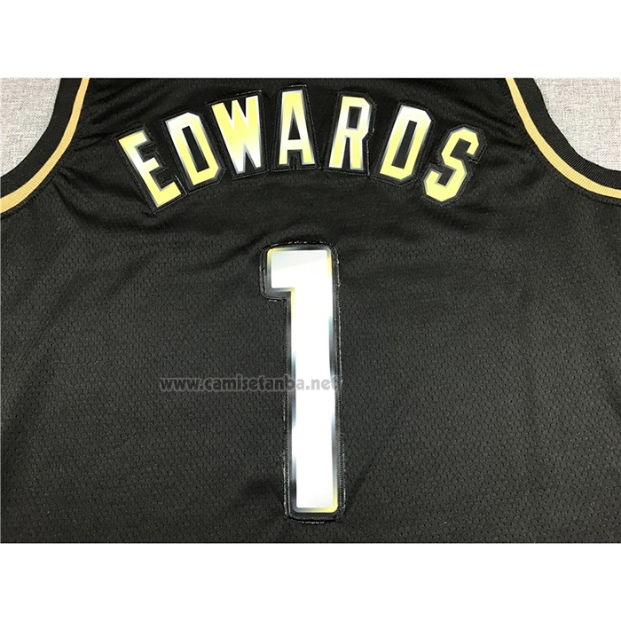 Camiseta Golden Edition Minnesota Timberwolves Anthony Edwards #1 2020-21 Negro